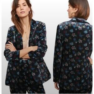 Floral Velvet Blazer Womens Black Textured Jacket Statement Piece Size 10